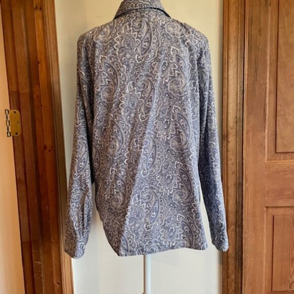 TALBOTS Blue Paisley Long Sleeve Button Front Cotton Shirt - Picture 8 of 15